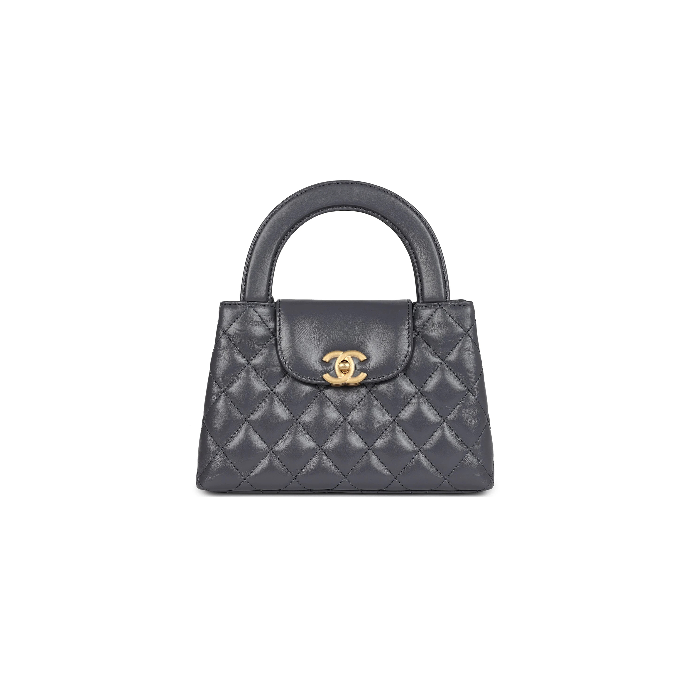Ch*el master grey quilted calfskin mini kelly brushed gold hardware as4416 (19*13*7cm)
